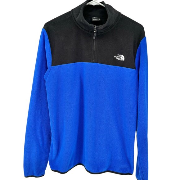 The North Face Fleece Pullover Mens M Blue Black Quarter-Zip Lightweight Soft LS - Picture 1 of 8